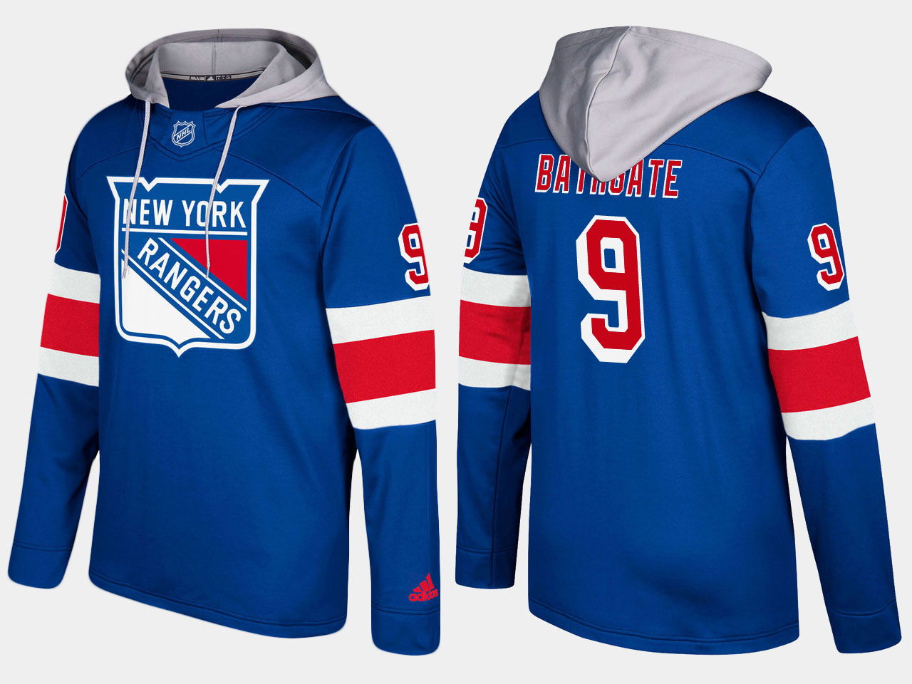 Men NHL New York rangers 9 retired andy bathgate blue hoodie